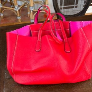 Tory Burch Red and Pink Leather Perry Phoebe Tote